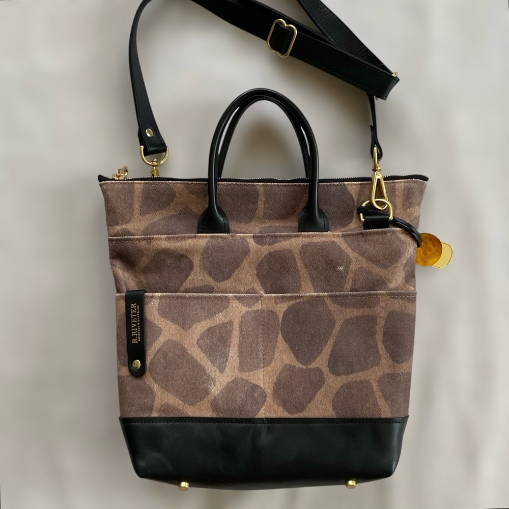 R. Riveter Otto Style Canvas Leather Tote Bag Animal Print